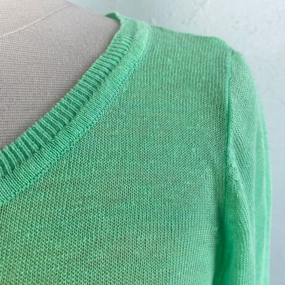 Olivia Sky Womens Sweater Medium Bright Green Linen Rayon Lightweight Pullover - Picture 3 of 10
